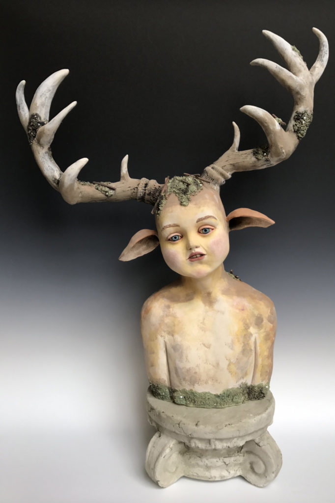 Stag - Contemporary Sculpture of Anthropomorphic Deer Boy by Edrian Thomidis
