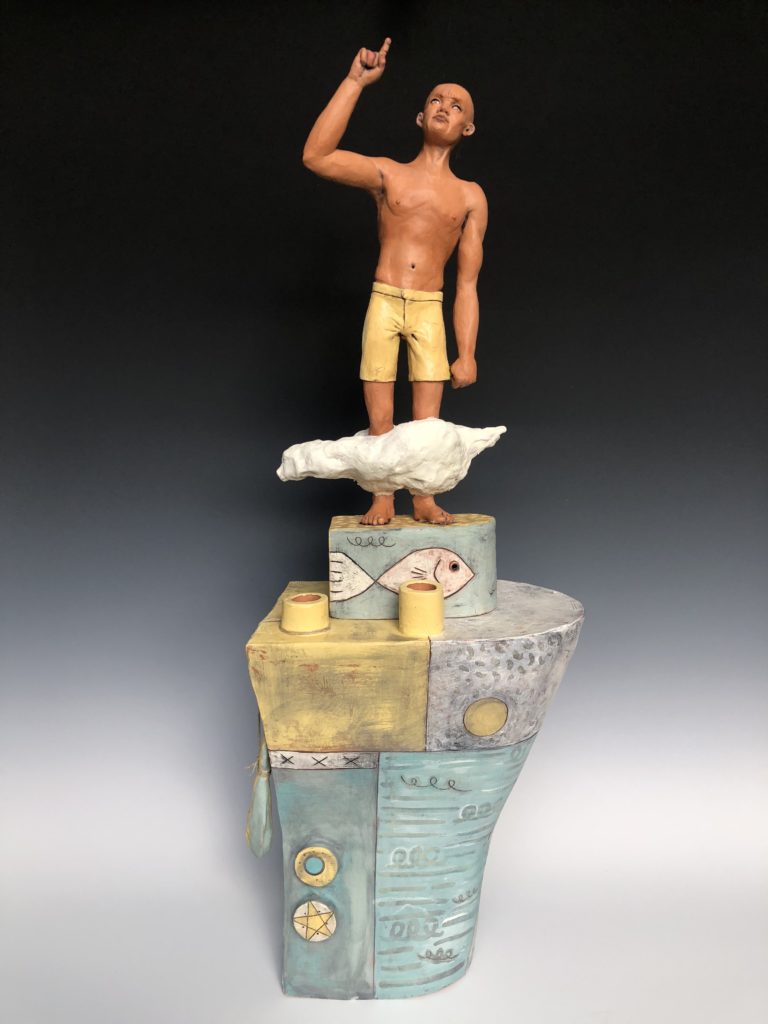 Calling - Figurative Ceramic Sculpture by Edrian Thomidis