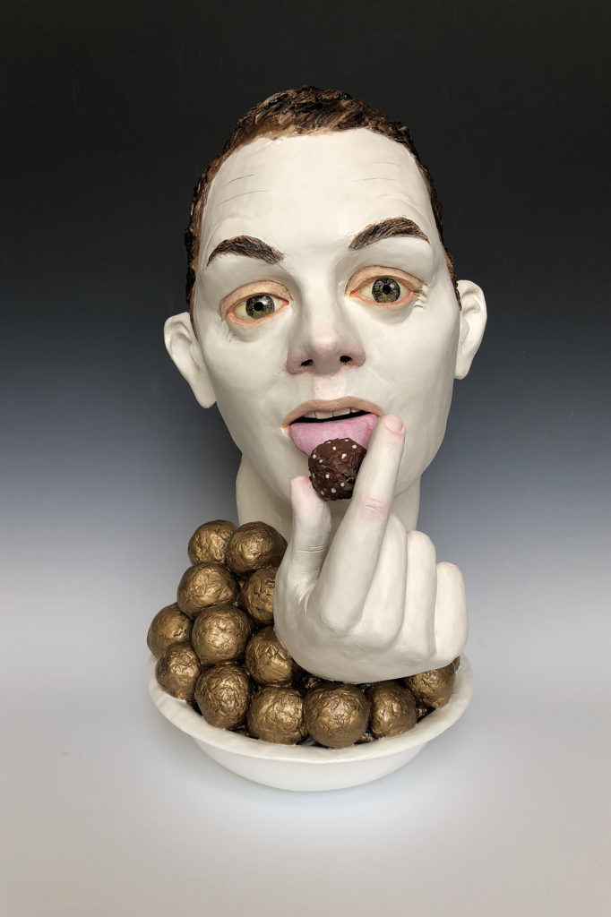 Truffle - Contemporary Head Ceramic Sculpture by Edrian Thomidis
