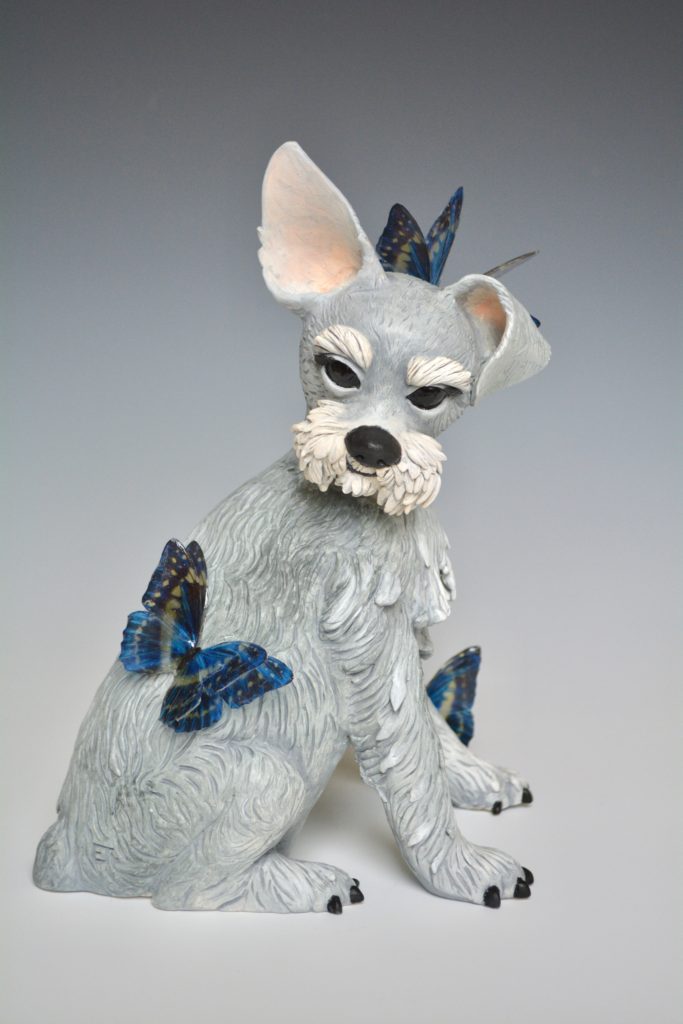 Gray Dog with Butterflies, Sculpture by Edrian Thomidis